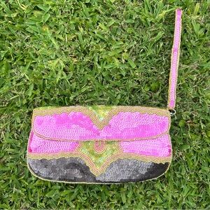 Pink and Gray Sequin Clutch
